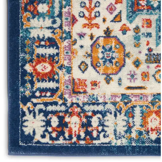 8' Blue And Ivory Medallion Runner Rug Photo 8