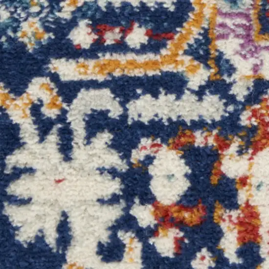 8' Blue And Ivory Medallion Runner Rug Photo 7
