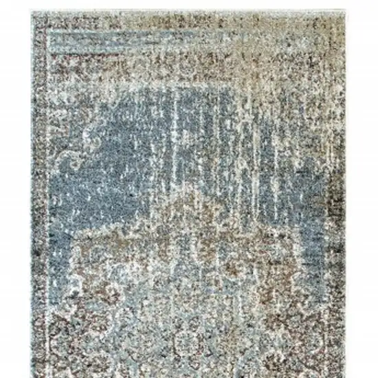 Blue and Ivory Medallion Runner Rug Photo 4