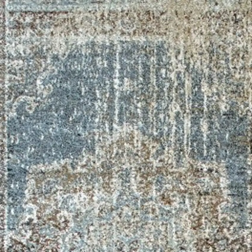 Blue and Ivory Medallion Runner Rug Photo 3