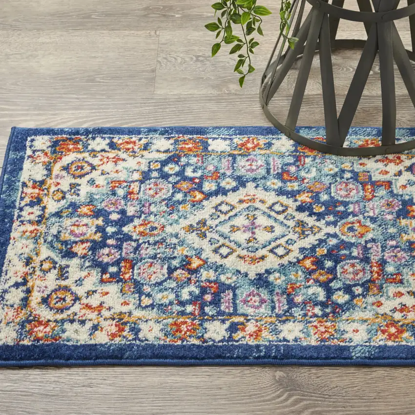 Blue And Ivory Medallion Area Rug Photo 9