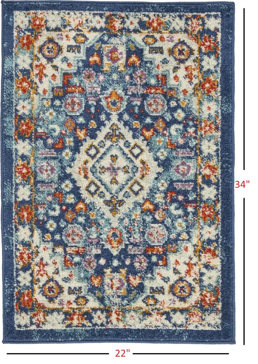 Blue and Ivory Medallion Scatter Rug Photo 4