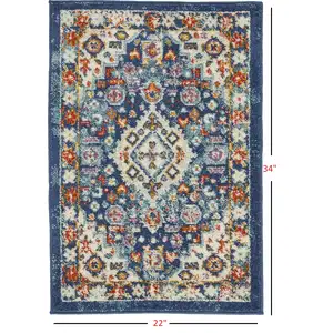Photo of Blue and Ivory Medallion Scatter Rug