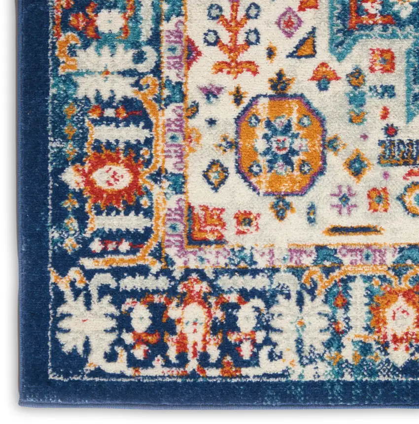 Blue And Ivory Medallion Area Rug Photo 8