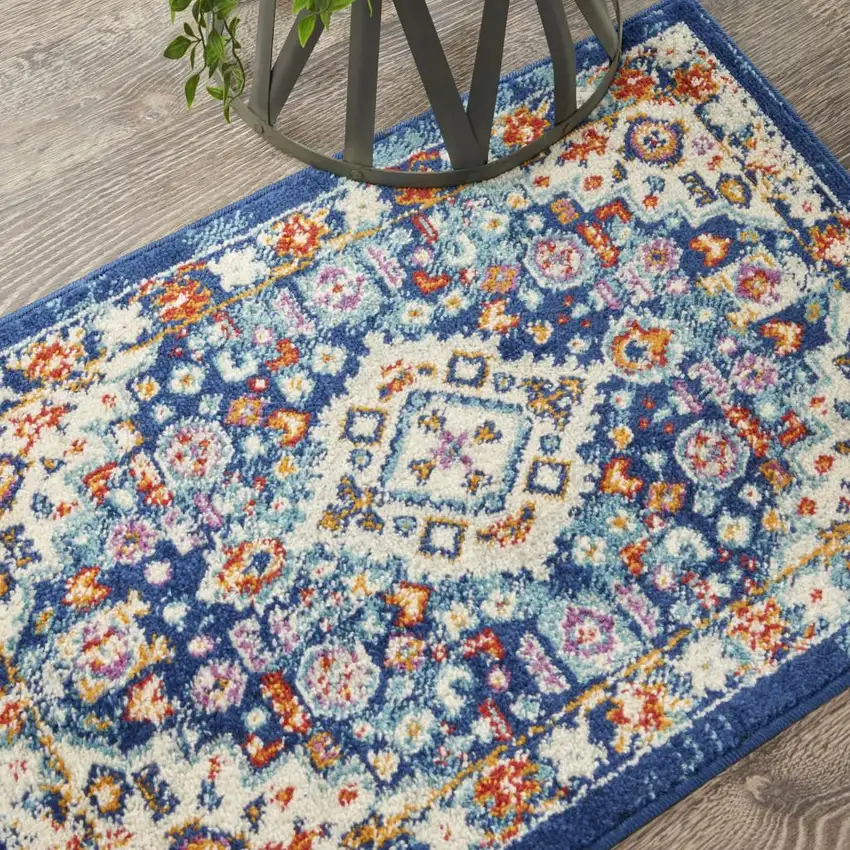 Blue And Ivory Medallion Area Rug Photo 9