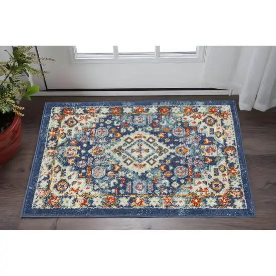 Blue And Ivory Medallion Area Rug Photo 1