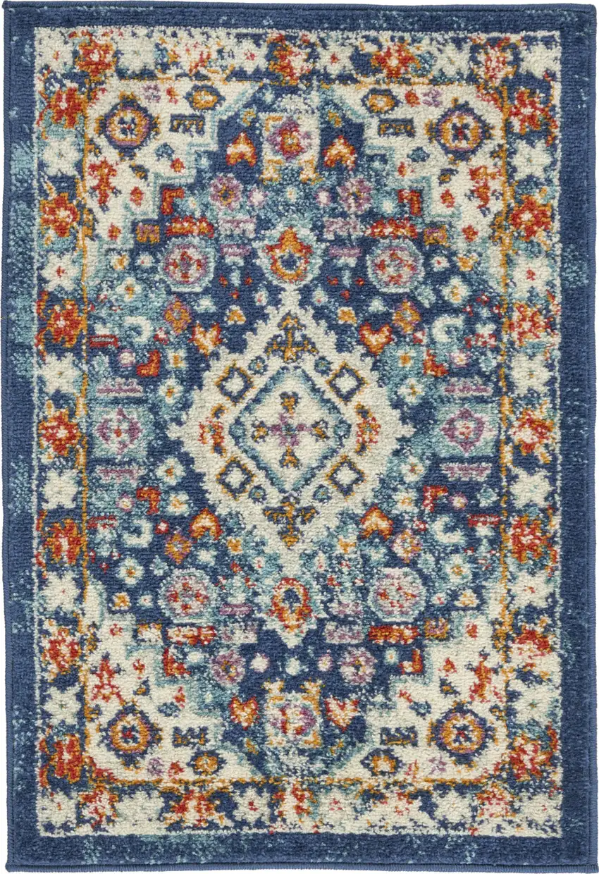 Blue And Ivory Medallion Scatter Rug Photo 2
