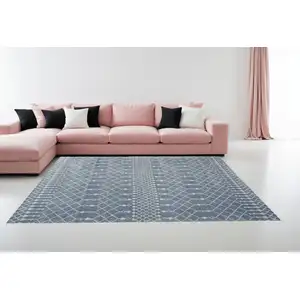 Photo of Blue and Ivory Moroccan Power Loom Washable Area Rug