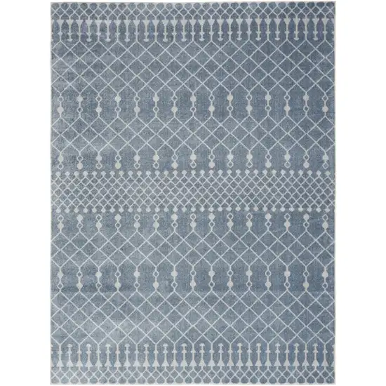 Blue and Ivory Moroccan Power Loom Washable Area Rug Photo 6