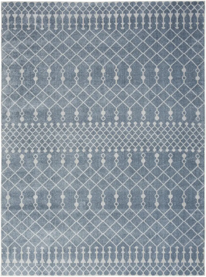 Blue and Ivory Moroccan Power Loom Washable Area Rug Photo 6