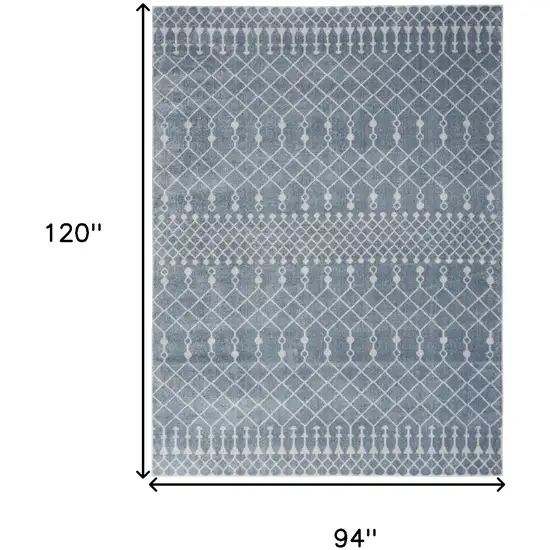 Blue and Ivory Moroccan Power Loom Washable Area Rug Photo 3