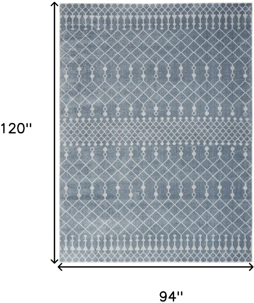 Blue and Ivory Moroccan Power Loom Washable Area Rug Photo 3