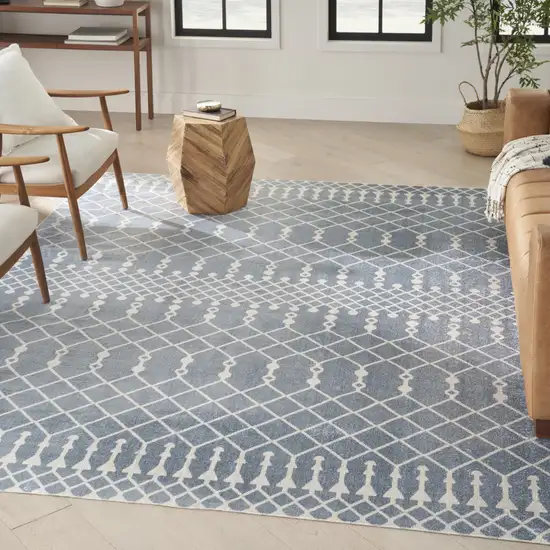 Blue and Ivory Moroccan Power Loom Washable Area Rug Photo 4
