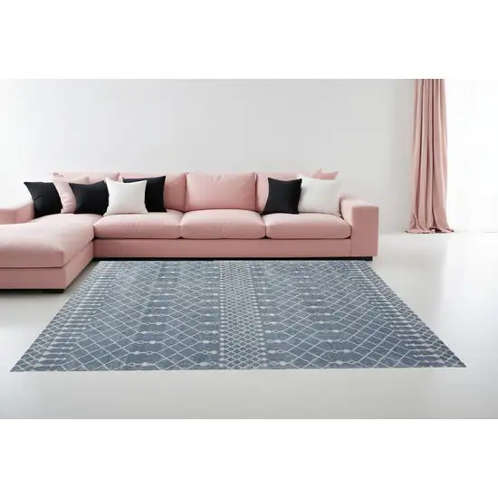 Blue and Ivory Moroccan Power Loom Washable Area Rug Photo 1