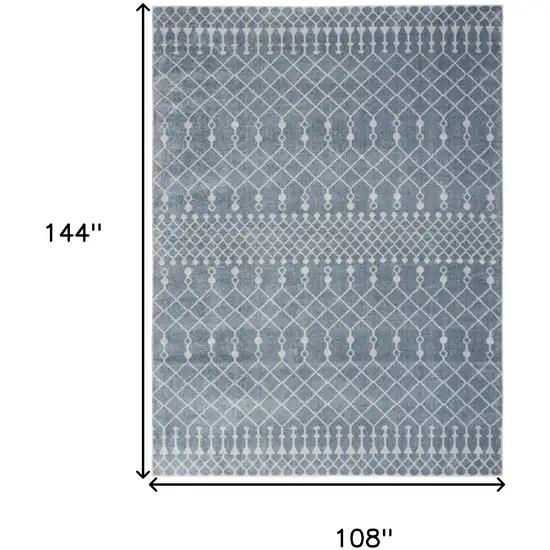 Blue and Ivory Moroccan Power Loom Washable Area Rug Photo 3