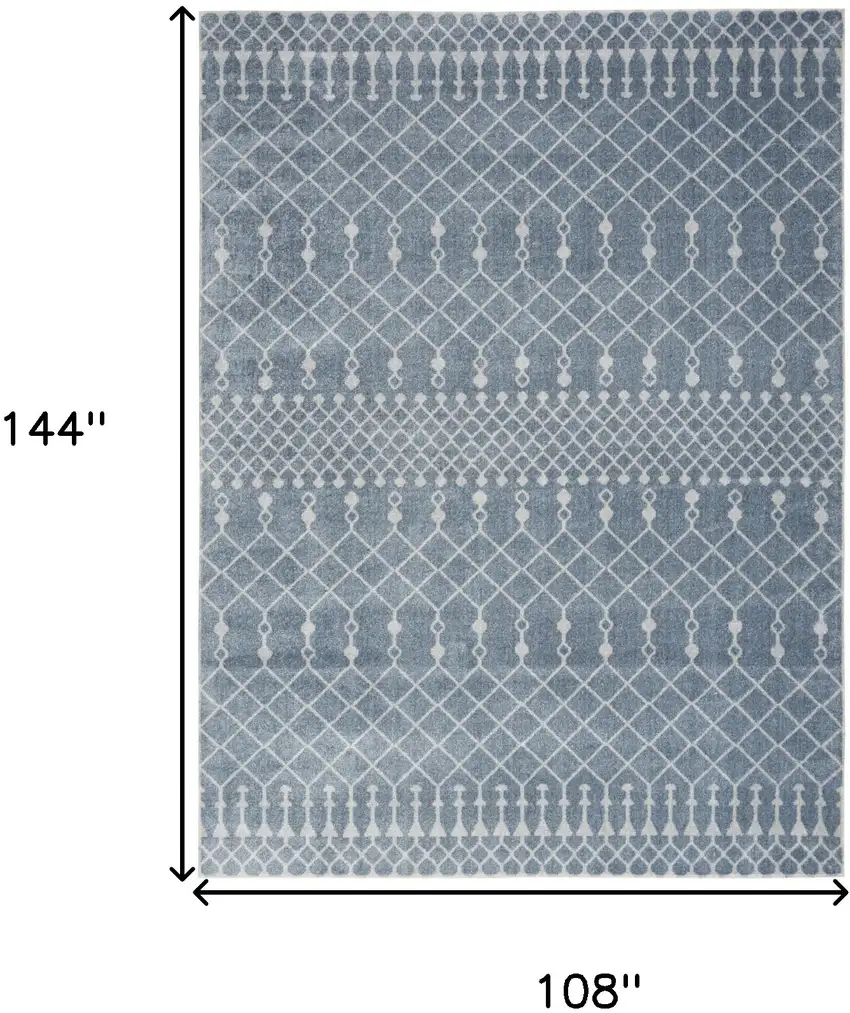 Blue and Ivory Moroccan Power Loom Washable Area Rug Photo 3