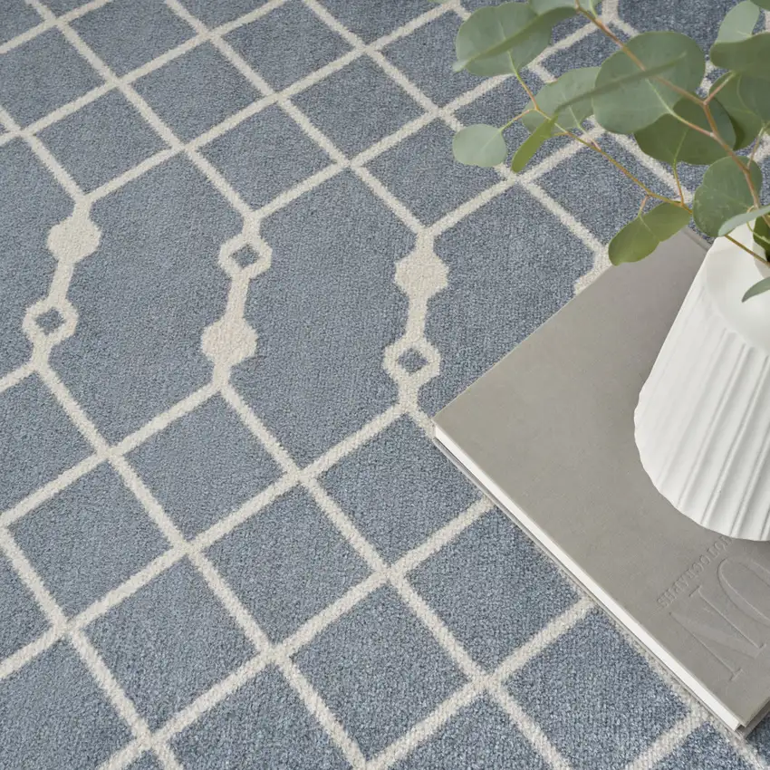 Blue and Ivory Moroccan Power Loom Washable Area Rug Photo 9