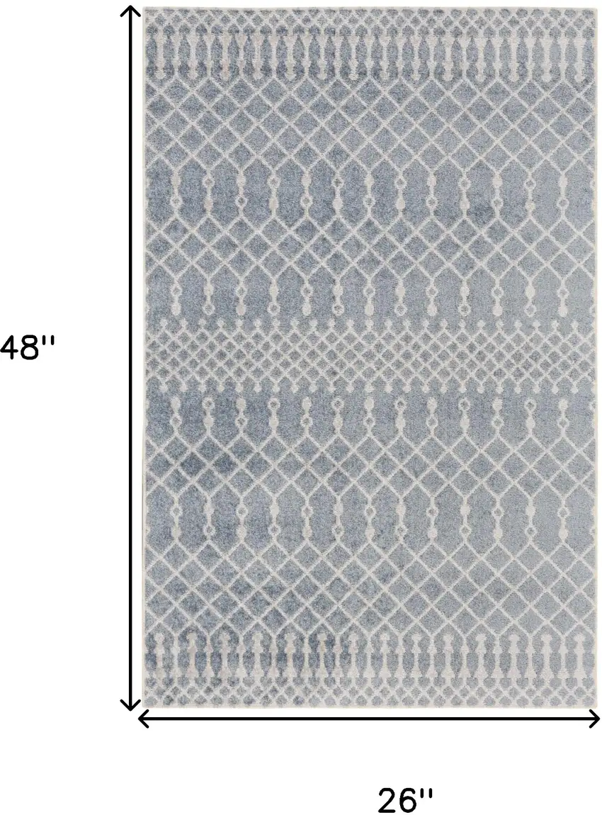 Blue and Ivory Moroccan Power Loom Washable Area Rug Photo 3