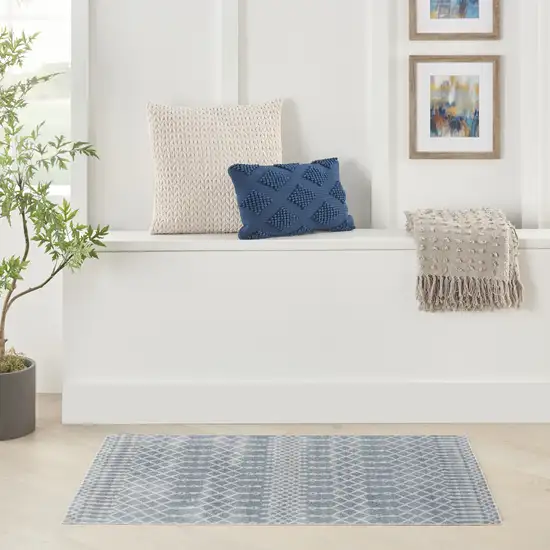 Blue and Ivory Moroccan Power Loom Washable Area Rug Photo 5