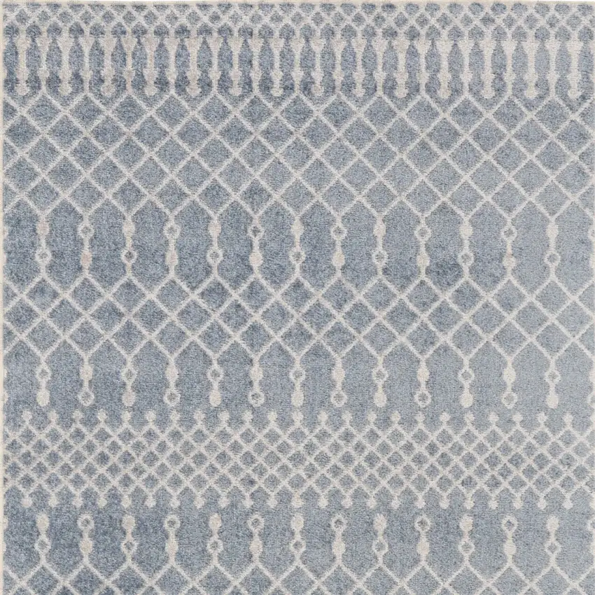 Blue and Ivory Moroccan Power Loom Washable Area Rug Photo 8