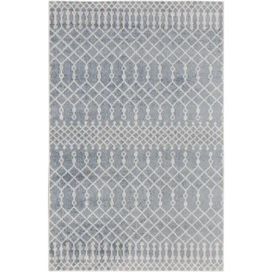 Blue and Ivory Moroccan Power Loom Washable Area Rug Photo 8