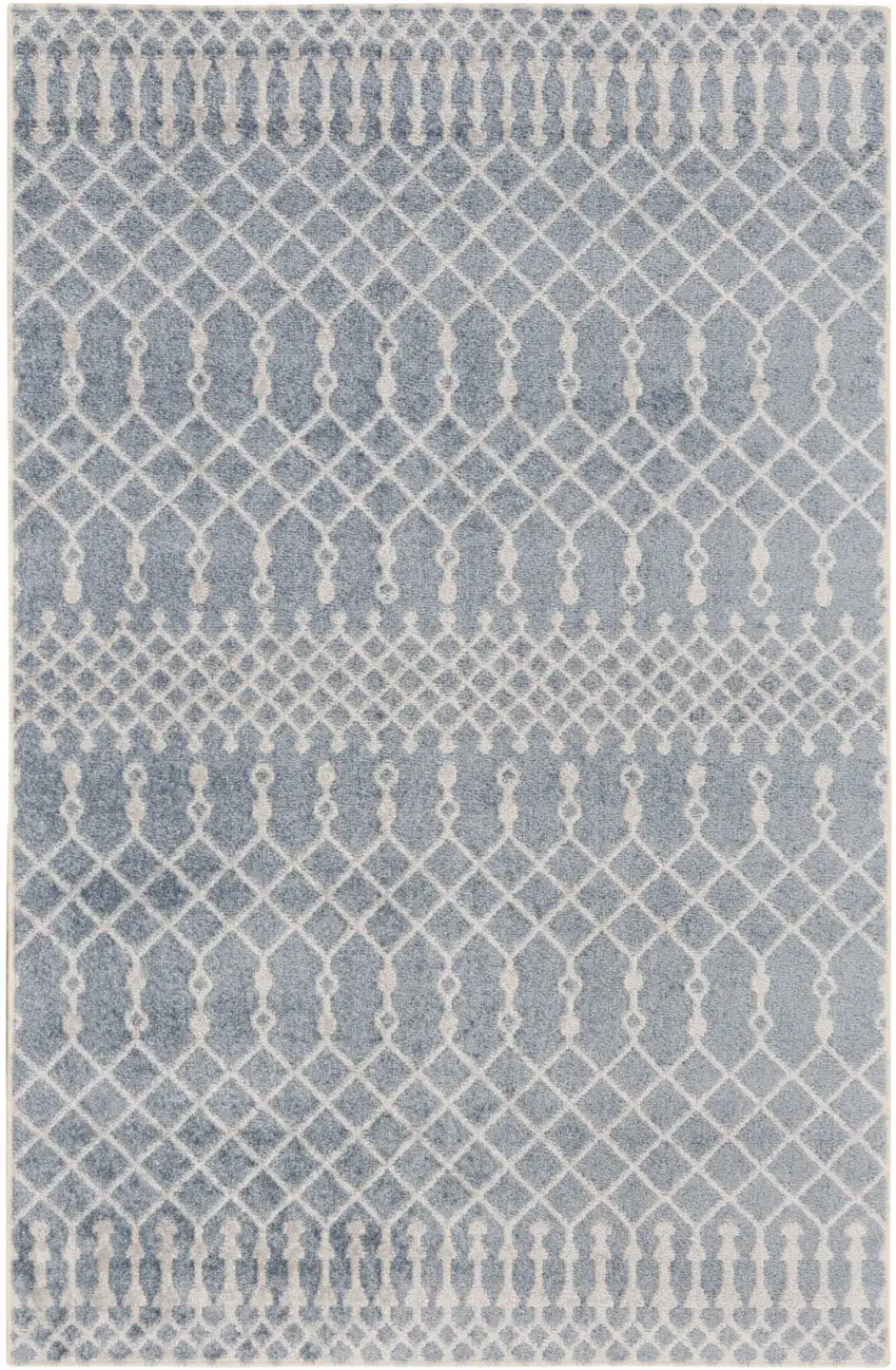 Blue and Ivory Moroccan Power Loom Washable Area Rug Photo 8