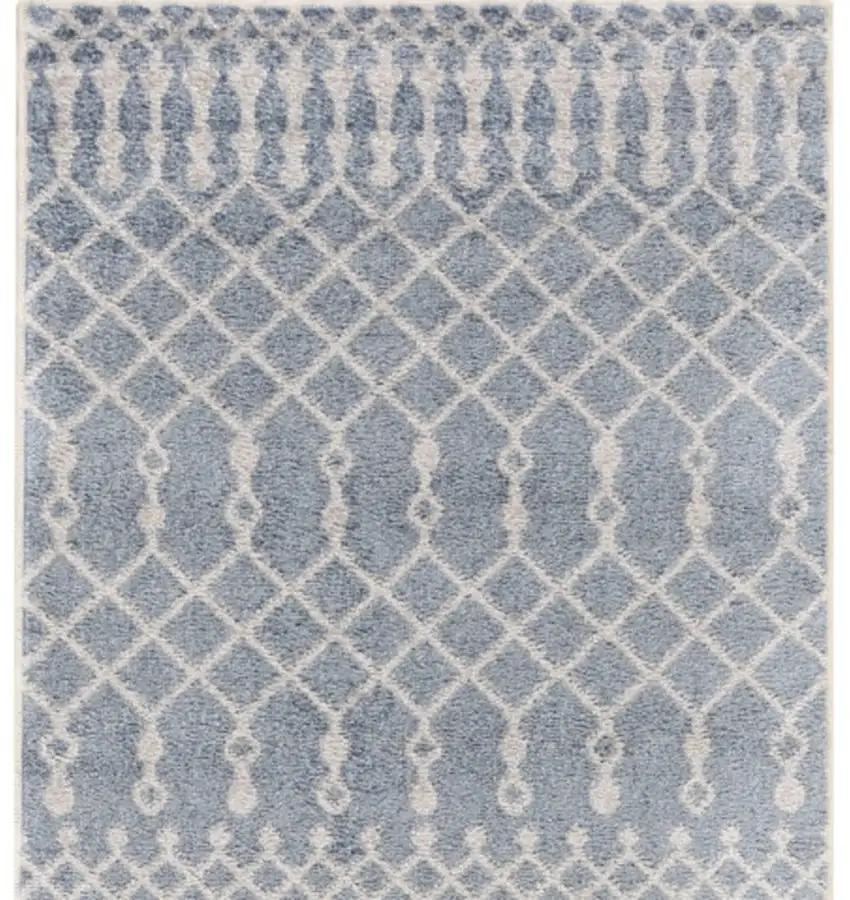 Blue and Ivory Moroccan Power Loom Washable Runner Rug Photo 5