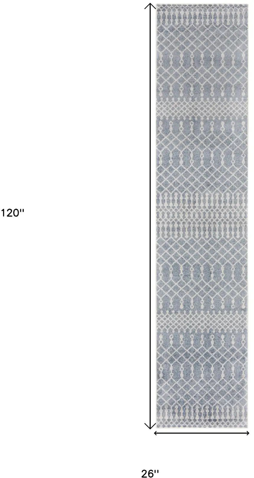 Blue and Ivory Moroccan Power Loom Washable Runner Rug Photo 3