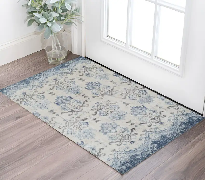 Blue and Ivory Oriental Area Rug Photo 1