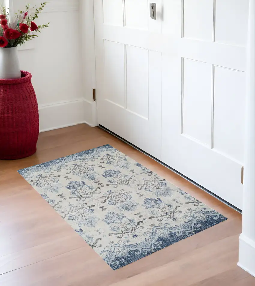 Blue and Ivory Oriental Area Rug Photo 1