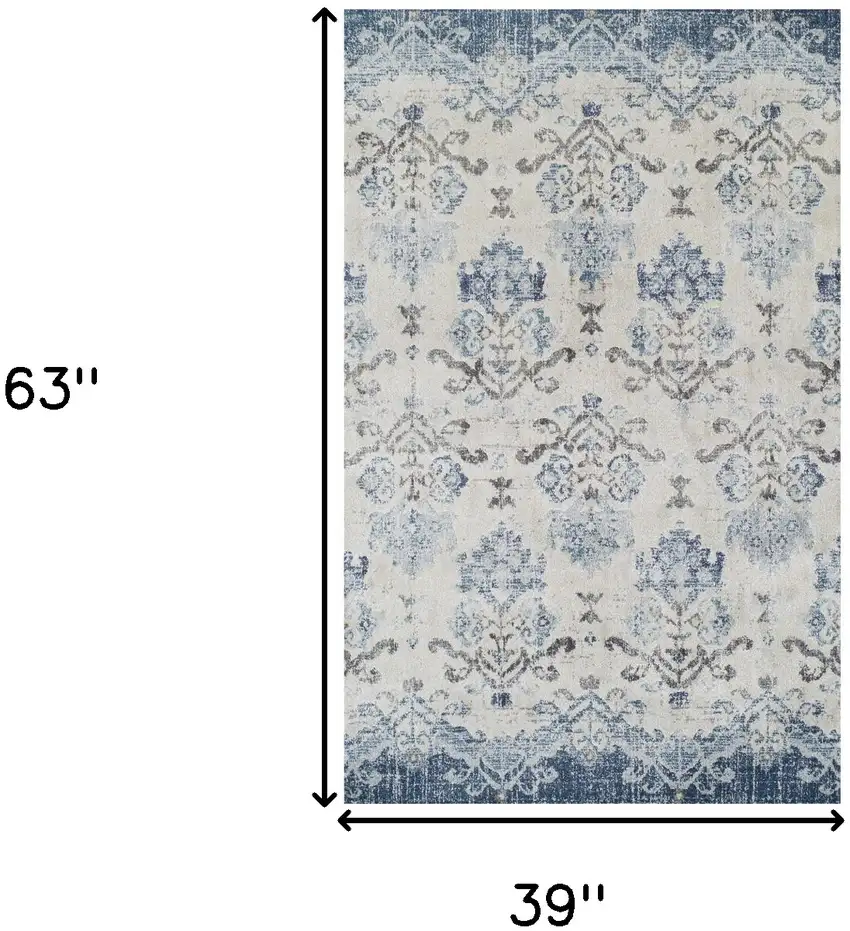 Blue and Ivory Oriental Area Rug Photo 9