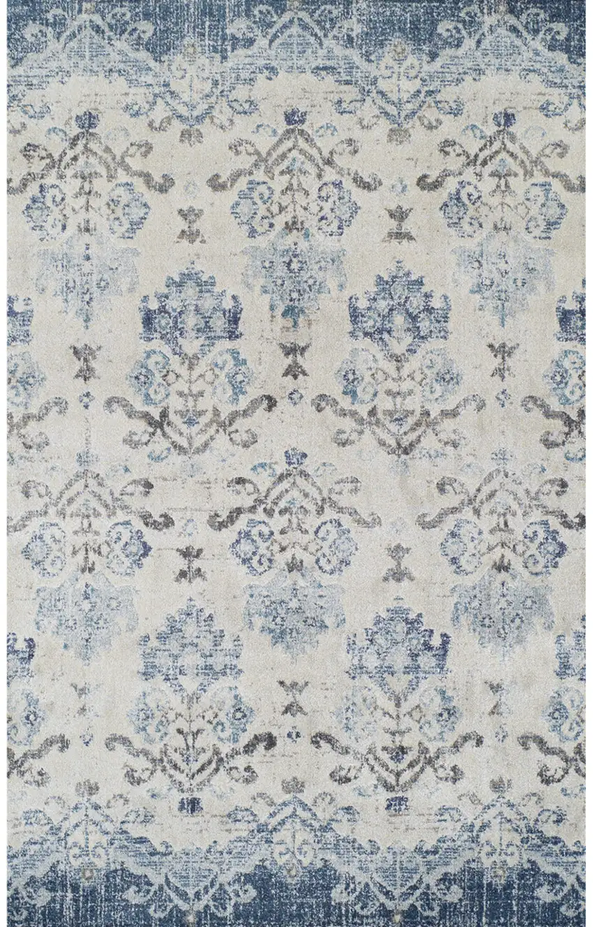 Blue and Ivory Oriental Area Rug Photo 2
