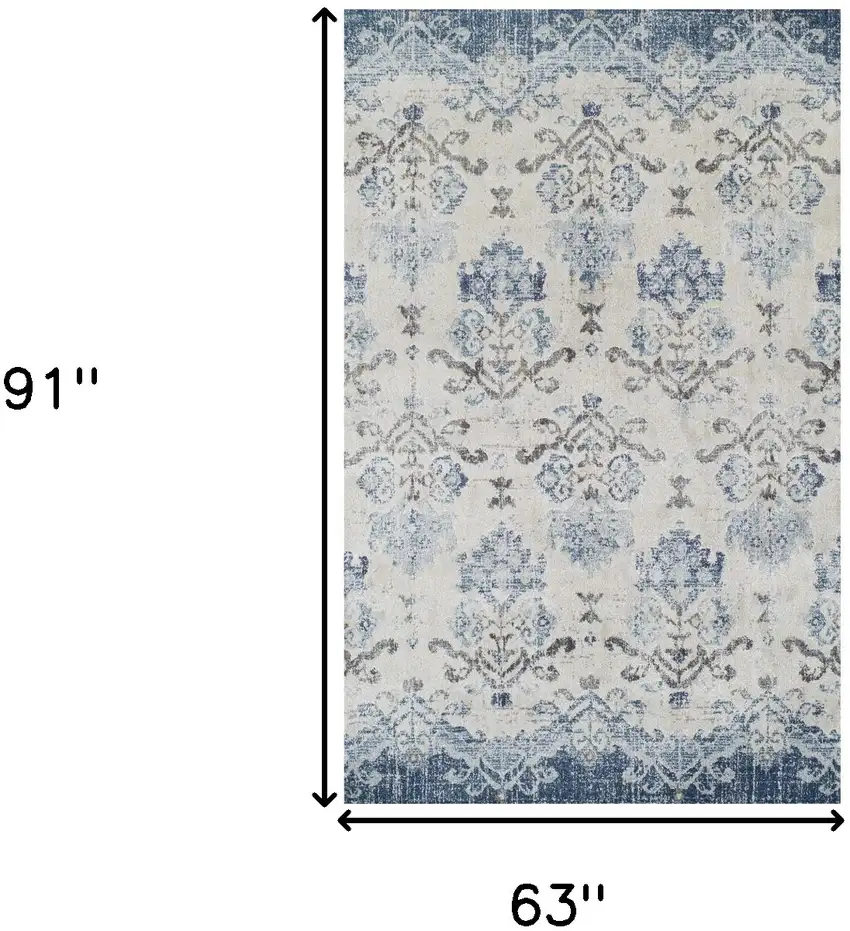 Blue and Ivory Oriental Area Rug Photo 9