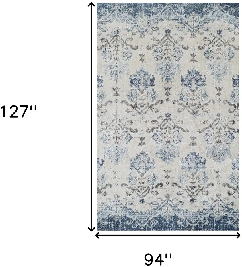 Blue and Ivory Oriental Area Rug Photo 9