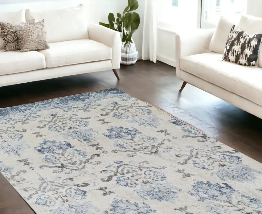 Blue and Ivory Oriental Area Rug Photo 1