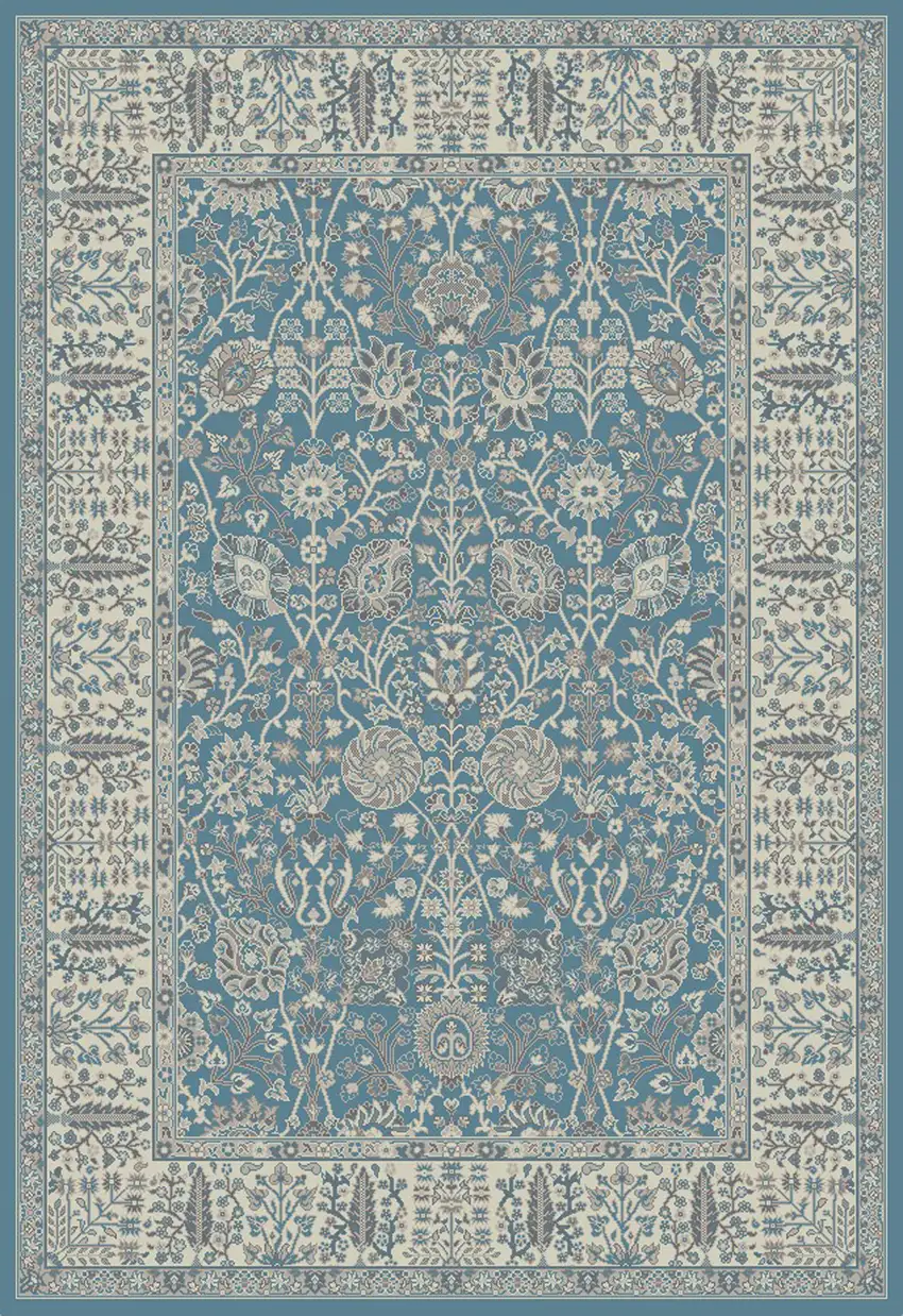 Blue and Ivory Oriental Area Rug Photo 2