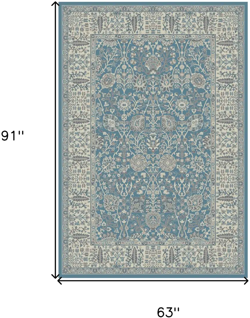 Blue and Ivory Oriental Area Rug Photo 5