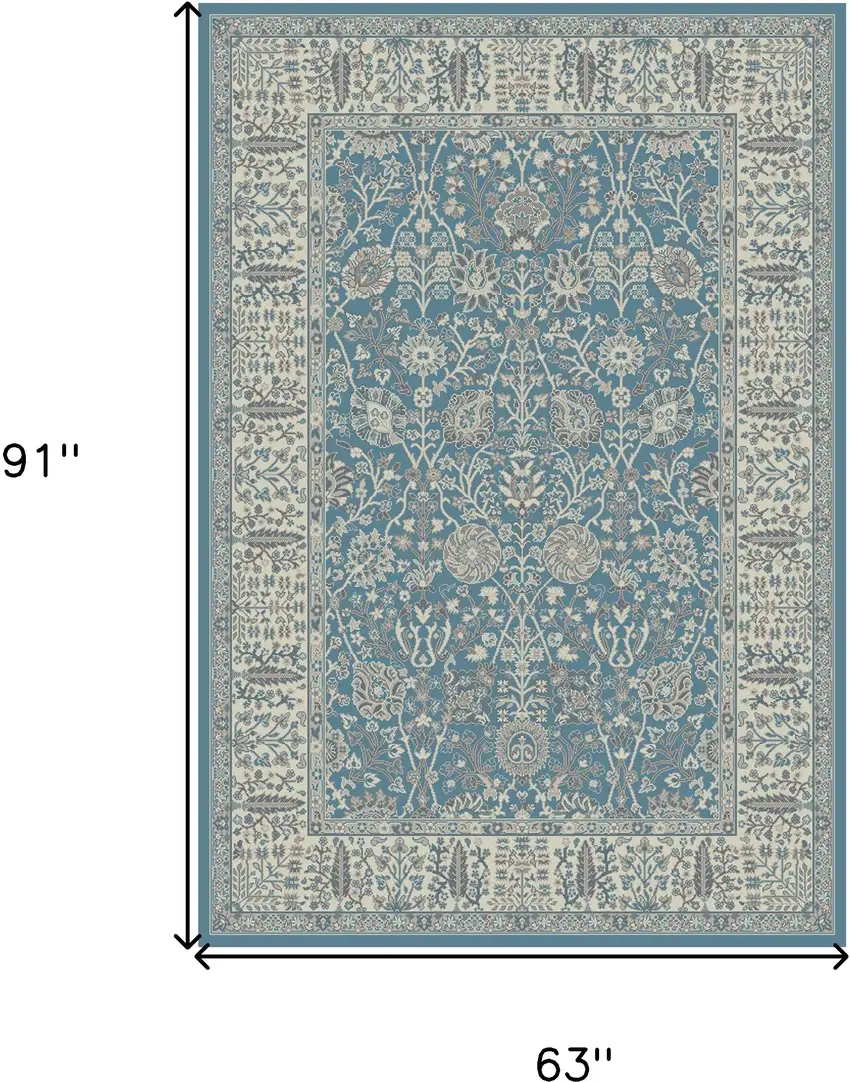 Blue and Ivory Oriental Area Rug Photo 5
