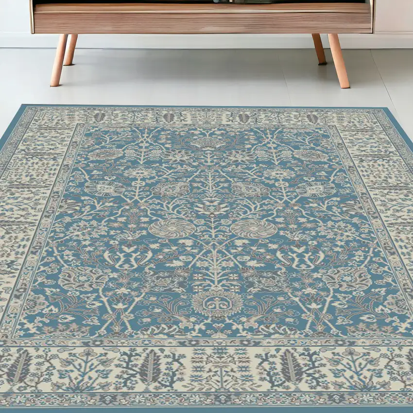 Blue and Ivory Oriental Area Rug Photo 1