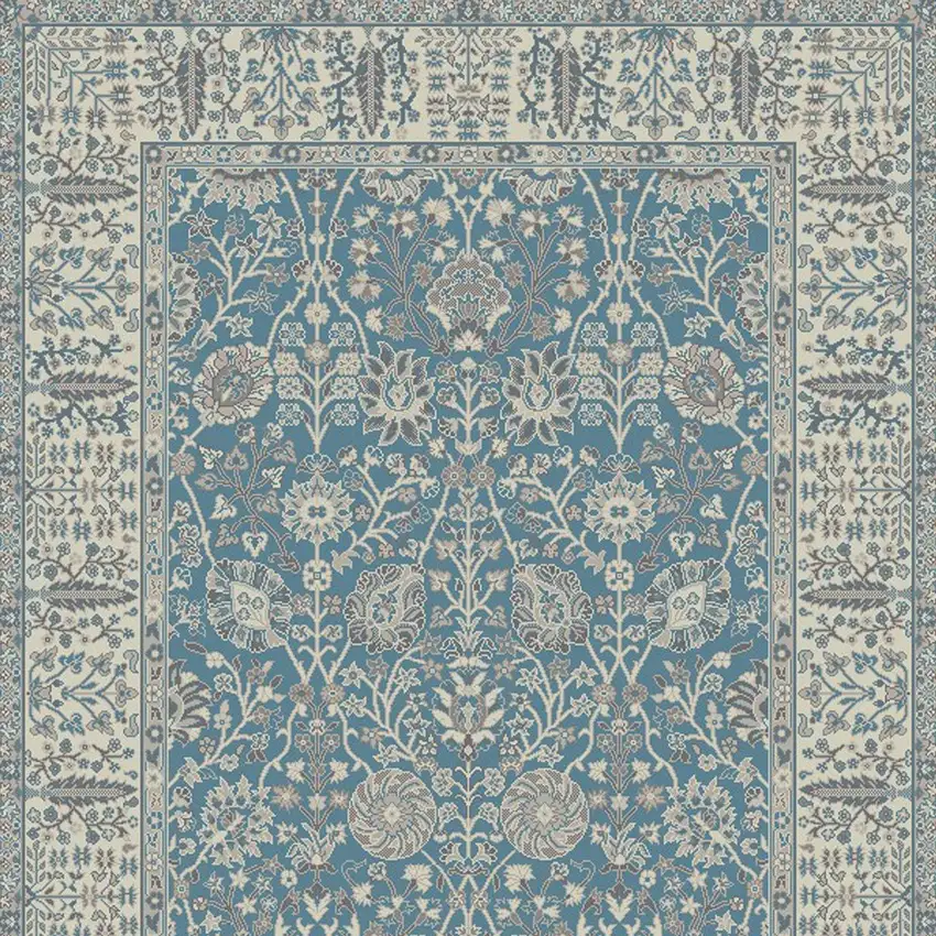 Blue and Ivory Oriental Area Rug Photo 4
