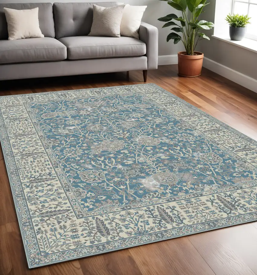 Blue and Ivory Oriental Area Rug Photo 1