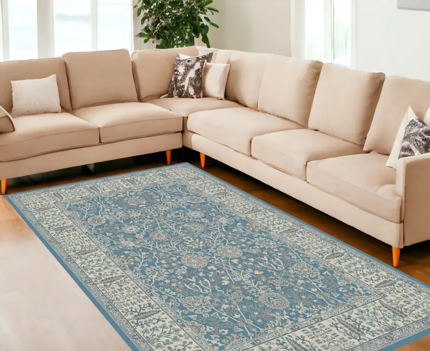 Blue and Ivory Oriental Area Rug Photo 1