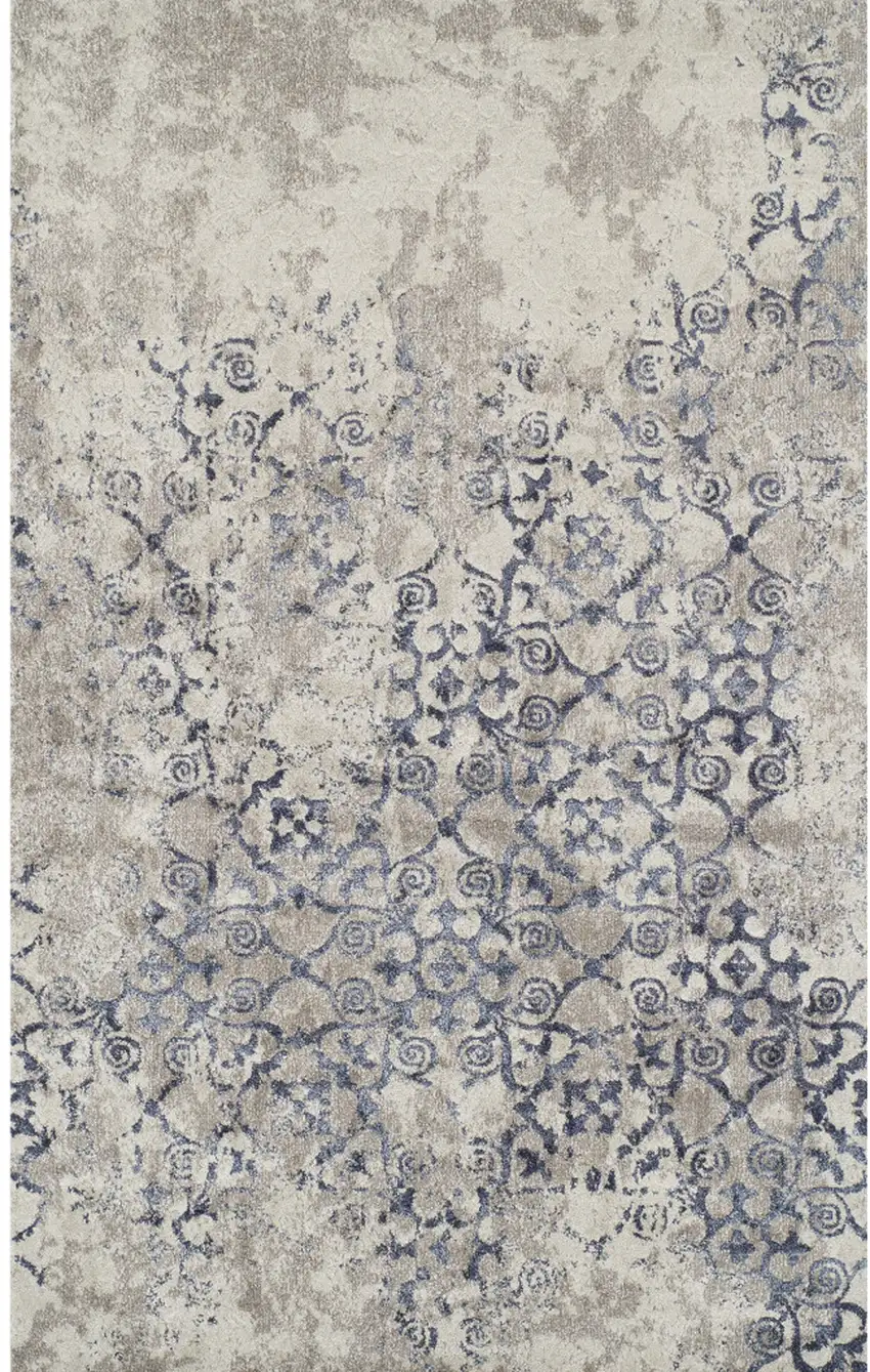 Blue and Ivory Oriental Distressed Area Rug Photo 1