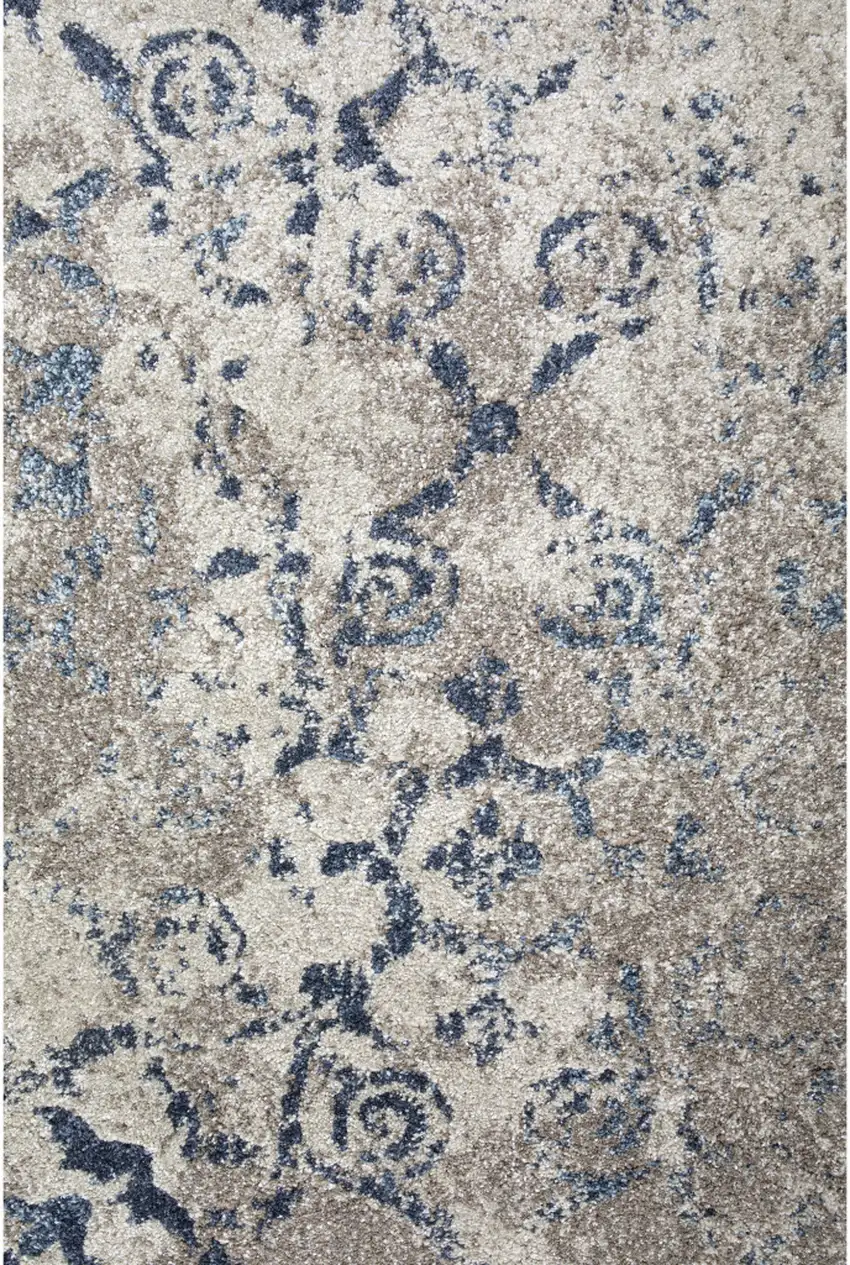 Blue and Ivory Oriental Distressed Area Rug Photo 3