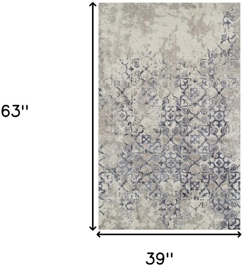 Blue and Ivory Oriental Distressed Area Rug Photo 8