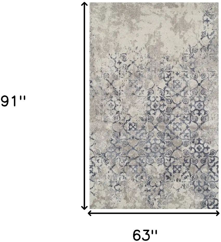 Blue and Ivory Oriental Distressed Area Rug Photo 8
