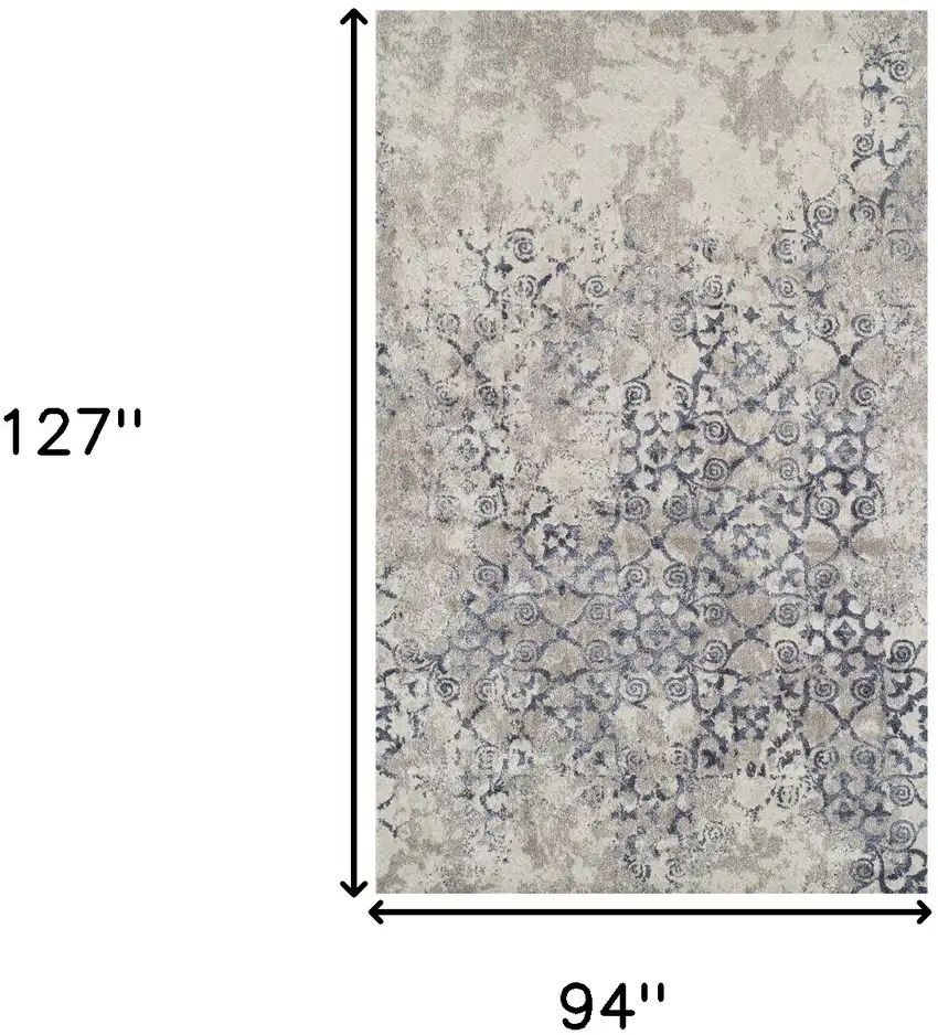 Blue and Ivory Oriental Distressed Area Rug Photo 8