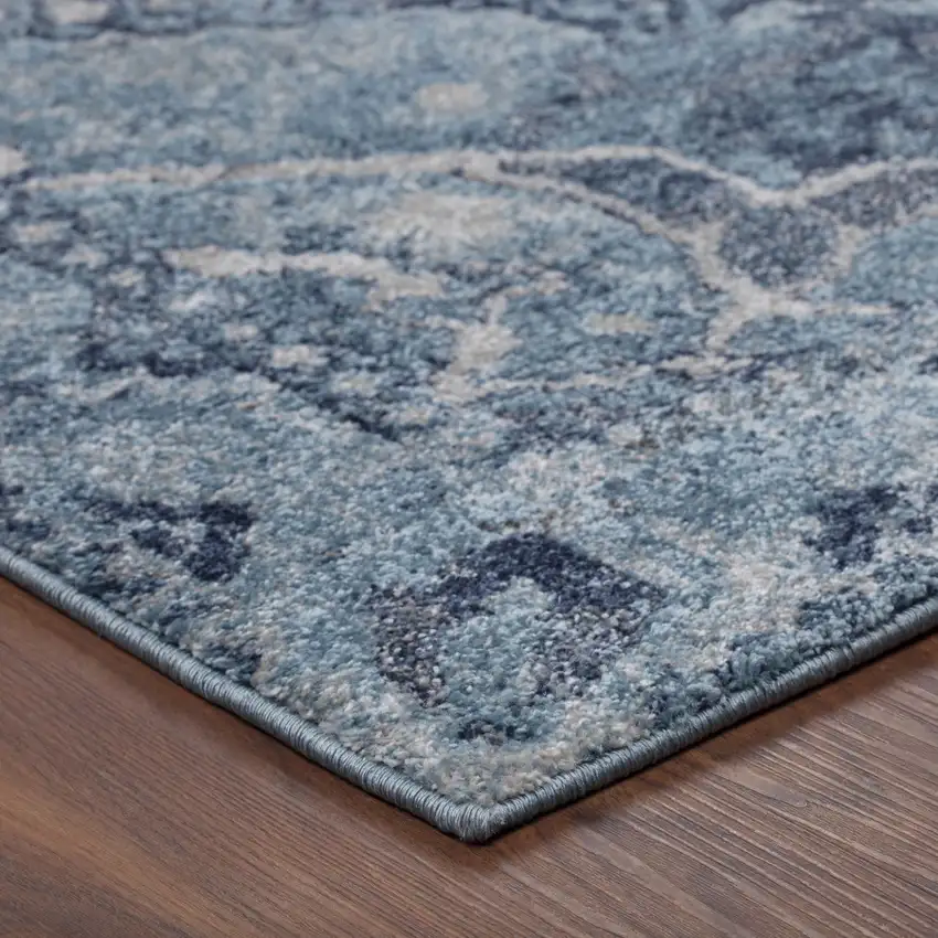 Blue and Ivory Oriental Distressed Area Rug Photo 9