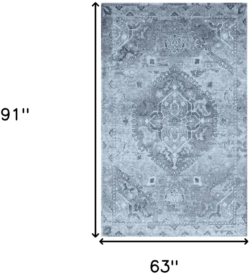 Blue and Ivory Oriental Distressed Area Rug Photo 7