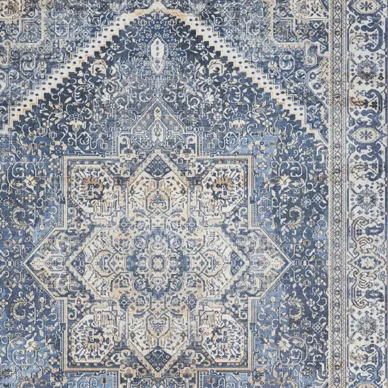 Blue and Ivory Oriental Distressed Non Skid Area Rug Photo 6